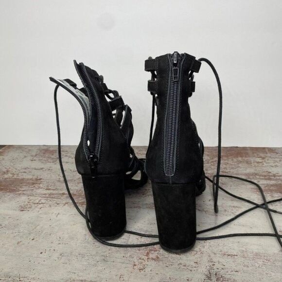 Jeffrey Campbell Stockard Black suede lace up heels 8 Square toe - Picture 7 of 8